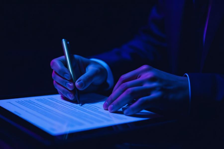 Pessoa assinando documentos digitais em um tablet