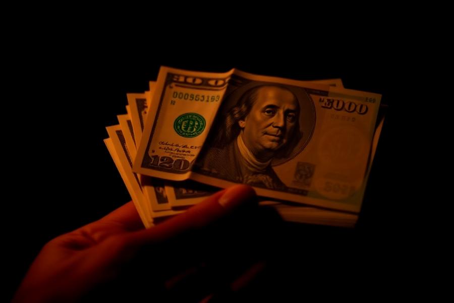 Cédulas de dólar americano em destaque sobre fundo escuro